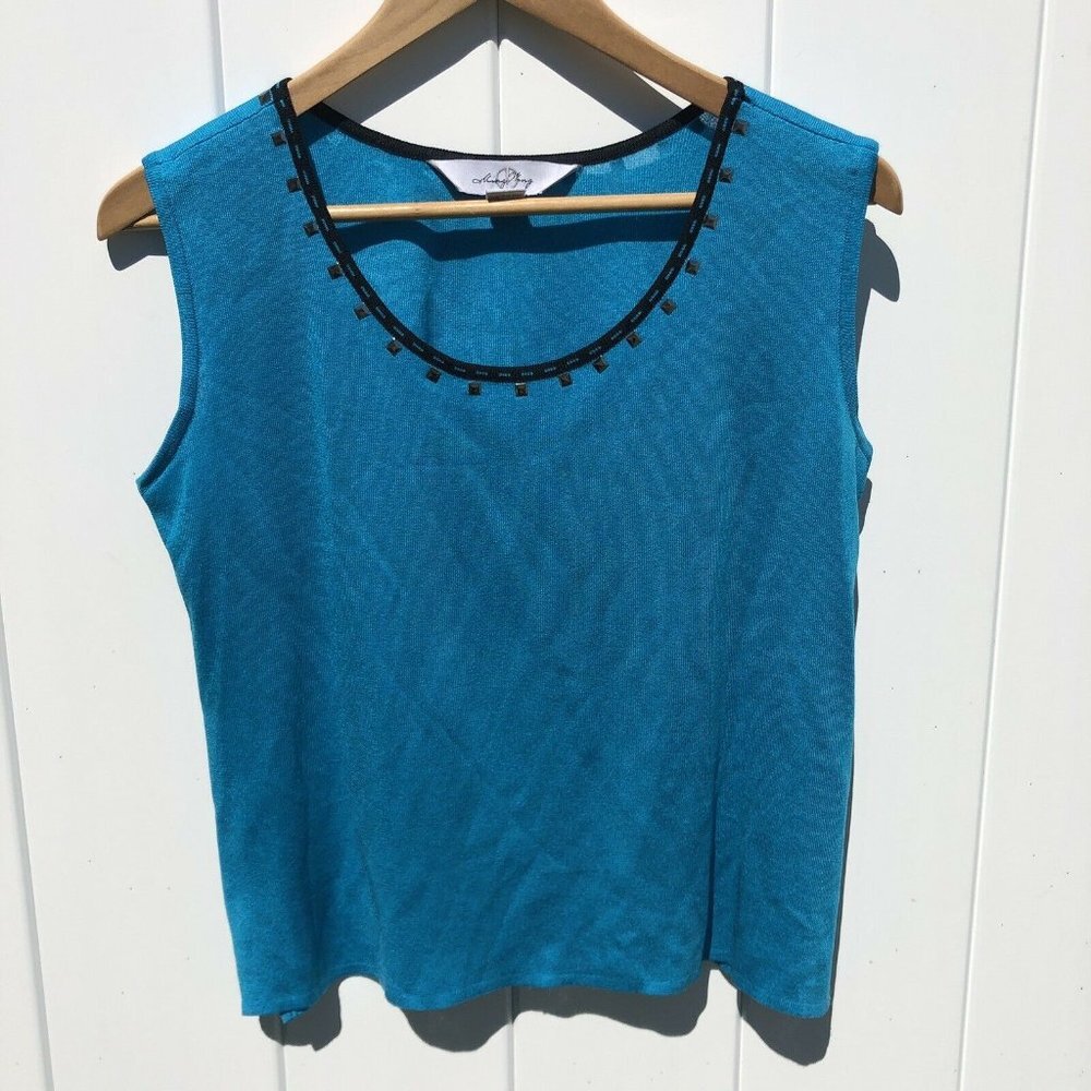 Ming Wang Shell Tank Top Medium Acrylic Knit Blue